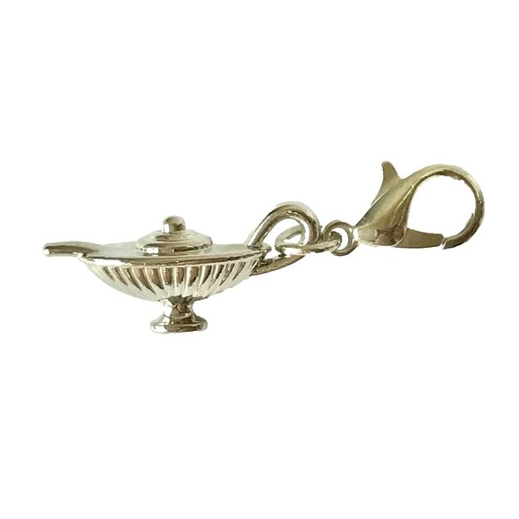 Silver Aladdin Magic Lamp Charm Clip On Zipper Pull Purse Plated Jasmine Nursing - Picture 2 of 7